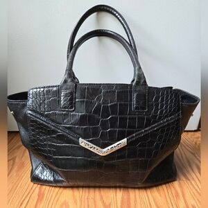 Brighton Crocodile-Embossed Sholder Bag Purse, Black With Silver